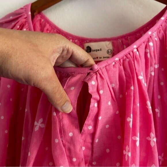 ANTHROPOLOGIE KOPAL Sz XS Luma Peasant Blouse Pink Puff Sleeves Cotton Boho - Picture 7 of 8
